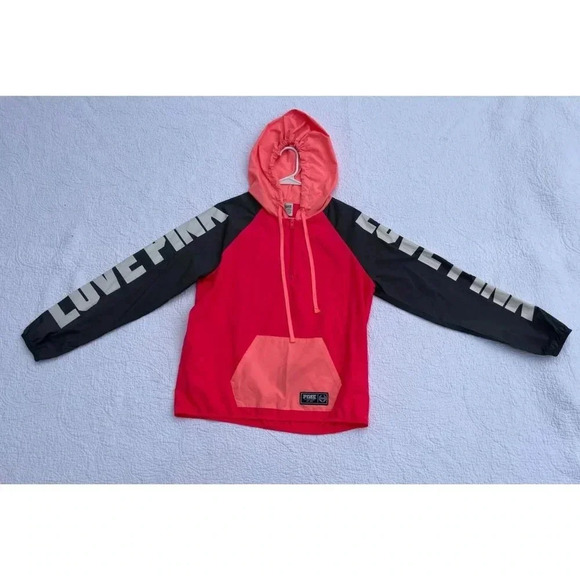 PINK Victorias Secret Womens Pullover Quarter Zip Hooded Windbreaker Jacket XS - Picture 1 of 6